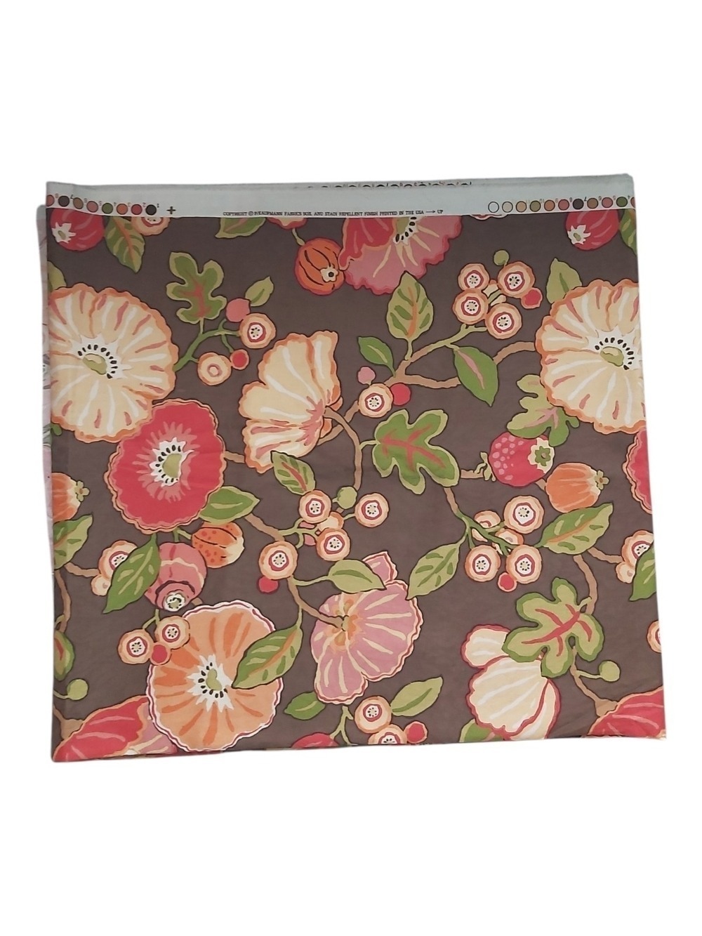 P/Kaufmann Floral Fabric Remnant 3.36 Yards x 57" Wide Brown Pink Orange Large